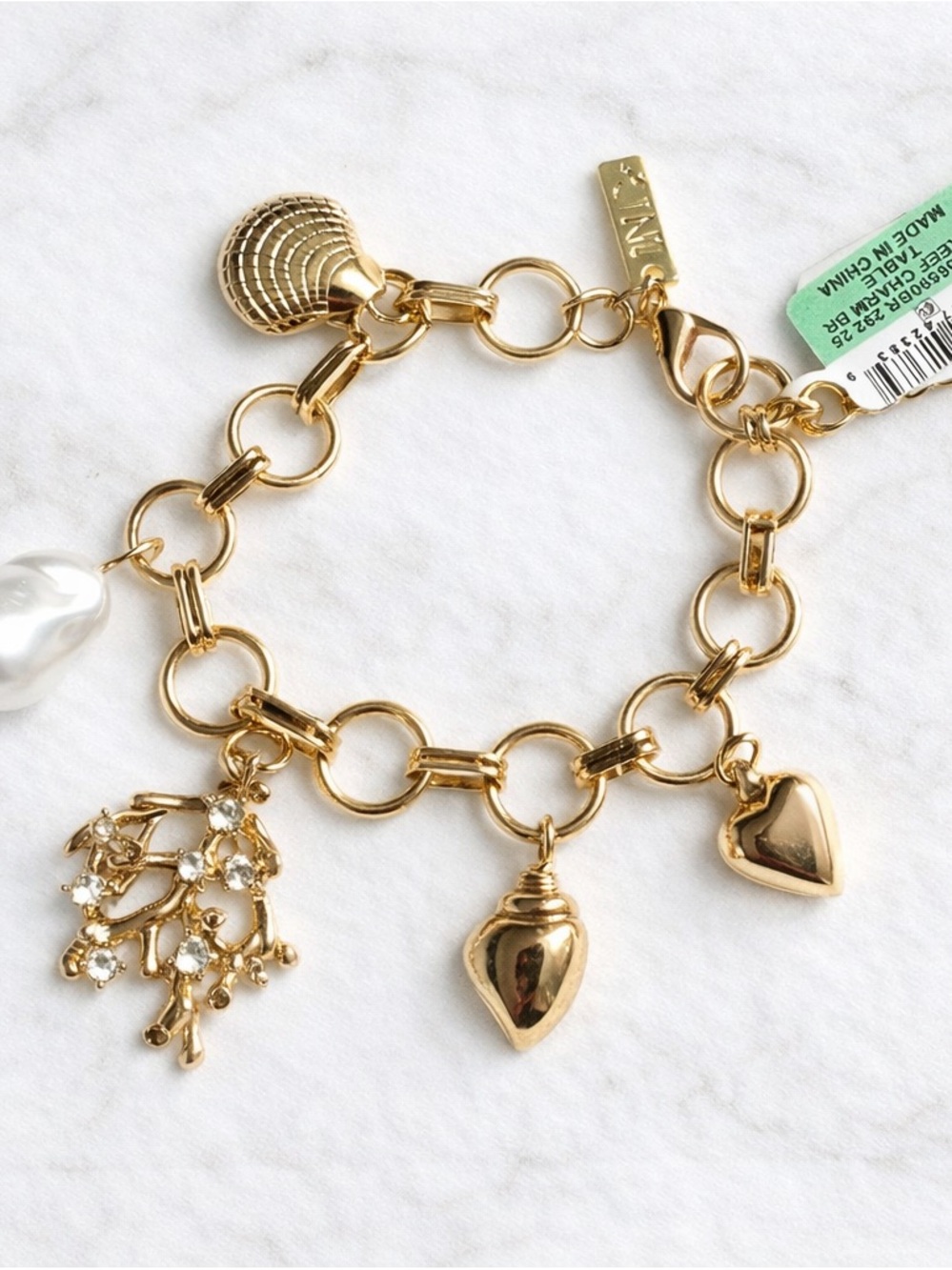 INC International Concepts Gold Charm Bracelet with Shell and Pearl
